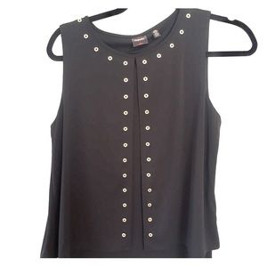 Black Rafaella blouse with gold embellishments.